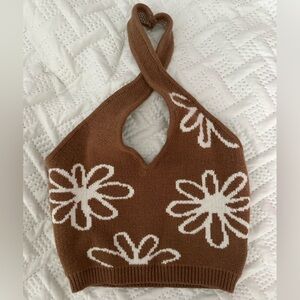 Brown floral crop top